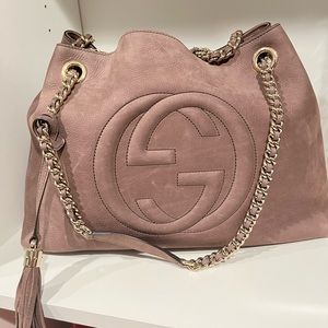 Gucci soho shoulder bag in nubuck leather color gray/taupe